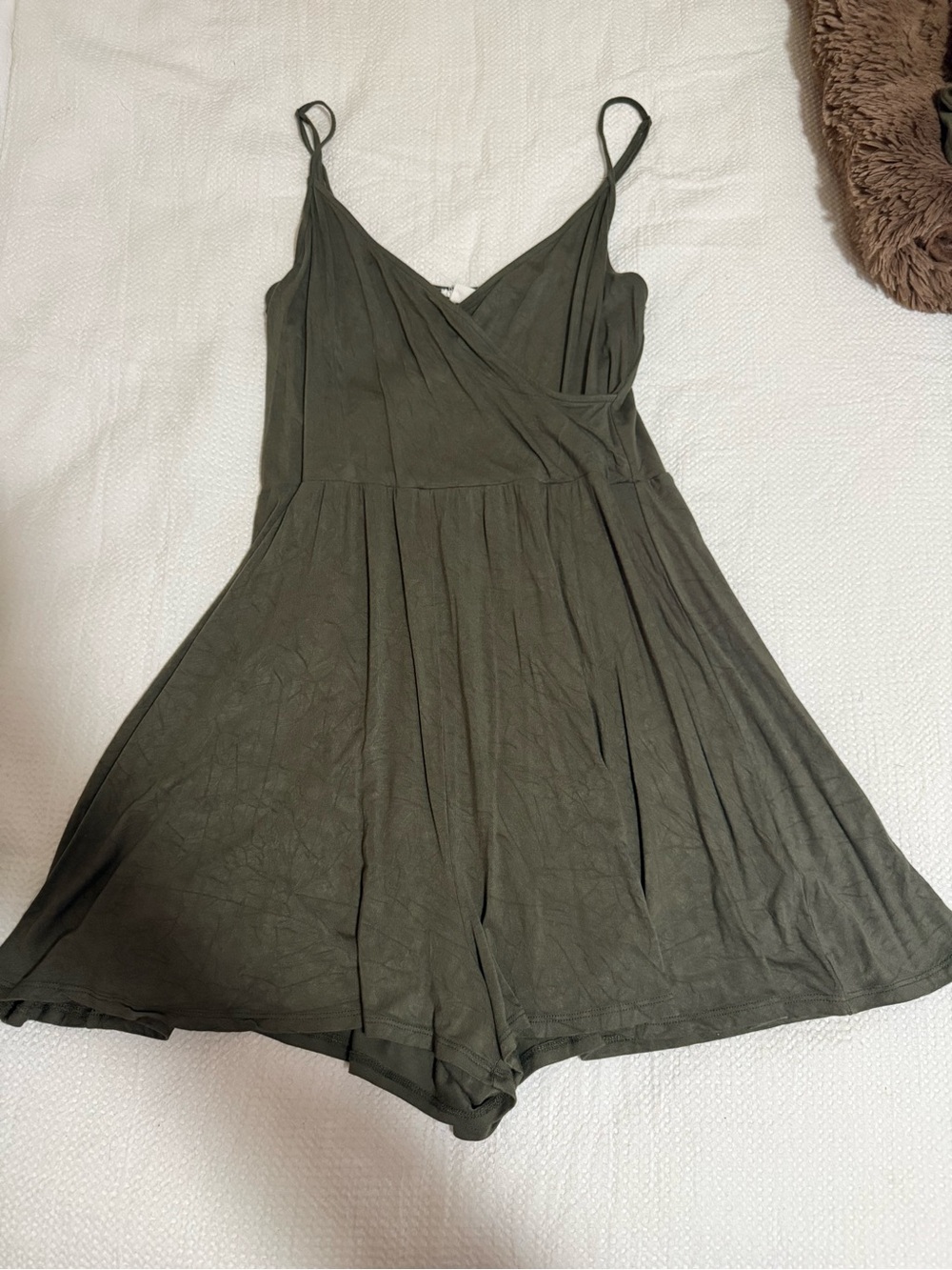 Garage Olive Green Wrap Romper with Spaghetti Straps